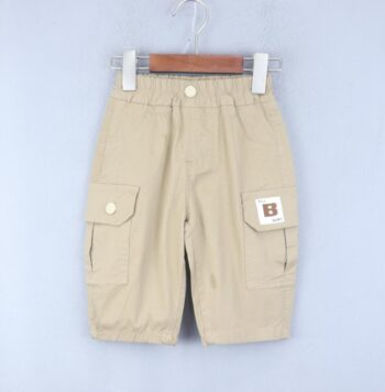 Khaki 2 Way Stretch Tapered-Knee Length Casual Cotton Cargo Shorts For 18Months-6Years Boys-12062161