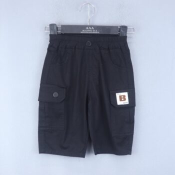 Black 2 Way Stretch Tapered-Knee Length Casual Cotton Cargo Shorts For 18Months-6Years Boys-12062162