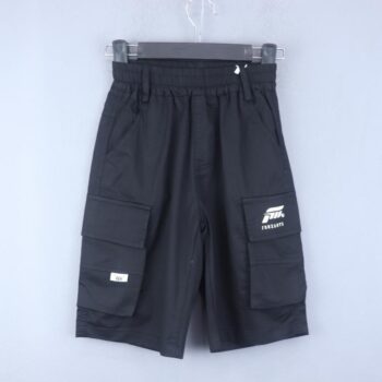 Black 2 Way Stretch Straight-Knee Length Casual Cotton Cargo Shorts For 5Years-10Years Boys-12062192