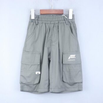 Grey 2 Way Stretch Straight-Knee Length Casual Cotton Cargo Shorts For 5Years-10Years Boys-12062193