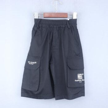 Black 2 Way Stretch Straight-Knee Length Casual Cotton Cargo Shorts For 5Years-10Years Boys-12062202