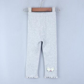 Grey Medium Waist Cotton Leggings For 2Years-4Years Girls-13232862