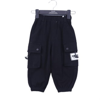 Black Soft 2 Way Stretch Baggy-Tapered Cotton Cargo Pants For 2Years-5Years Boys-13454862