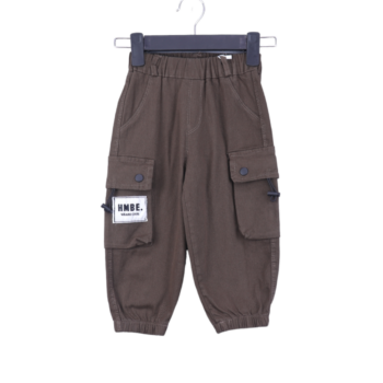 Brown Soft 2 Way Stretch Baggy-Tapered Cotton Cargo Pants For 2Years-5Years Boys-13454863