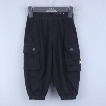 Black Soft 2 Way Stretch Baggy-Tapered Cotton Cargo Pants For 1Years-3Years Boys-13454941