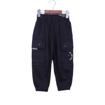 Black Soft 2 Way Stretch Straight-Tapered Cotton Cargo Pants For 5Years-9Years Boys-13454992