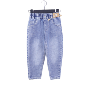 Blue Soft 2 Way Stretch Baggy-Straight Denim Pants For 4Years-8Years Girls-13455321