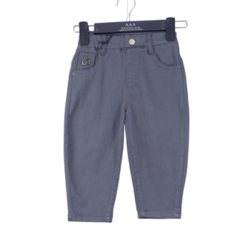 Grey Soft Stretch Straight Cotton Pants For 18Months-4Years Boys-13455422
