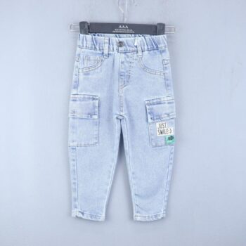 Blue Soft 2 Way Stretch Tapered-Slim Denim Cargo Pants For 2Years-5Years Boys-13455761