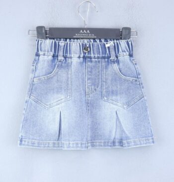 Blue Thigh Length Denim Faded Skirt For 3Years-8Years Girls-14025191