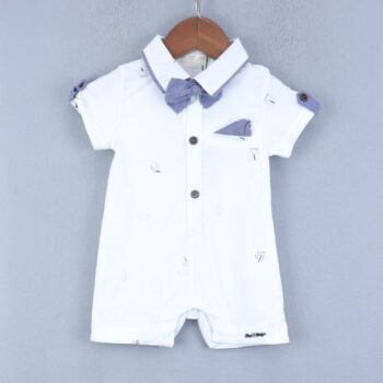 White 2 Way Stretch Regular Fit Polo Half Sleeve Above Thigh Double Knit Cotton Bodysuit For 0-24Months Boys-15083191