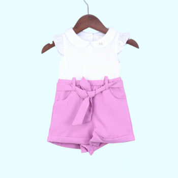 Pink Regular Fit Polo Sleeveless Mini Double Knit Cotton Bodysuit For 3Months-3Years Girls-15083371
