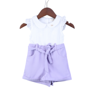 Purple Regular Fit Polo Sleeveless Mini Double Knit Cotton Bodysuit For 3Months-3Years Girls-15083372