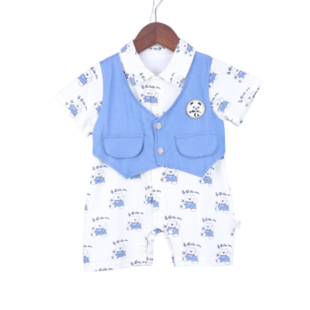Blue Casual Half-Sleeve Mini Length Cotton Romper For New Born Boys-15083721