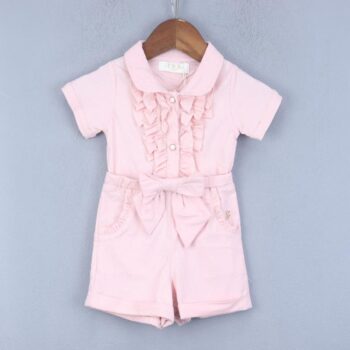 Pink 2 Way Stretch Regular Fit Polo Half Sleeve Mini Double Knit Cotton Bodysuit For 3Months-3Years Girls-15083971