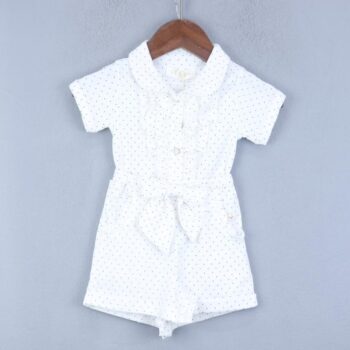 White 2 Way Stretch Regular Fit Polo Half Sleeve Mini Double Knit Cotton Bodysuit For 3Months-3Years Girls-15083972