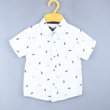 White Regular Spread Overall Print Cotton Half Sleeve Shirt For 6Years-12Years Boys-11239471