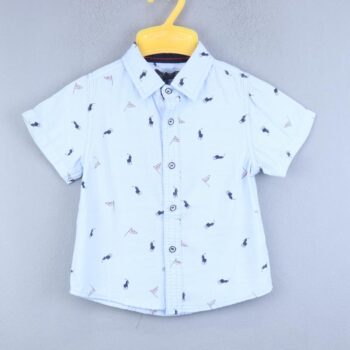 Blue Regular Spread Overall Print Cotton Half Sleeve Shirt For 6Years-12Years Boys-11239472