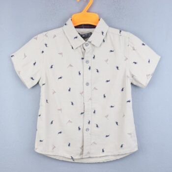 Cream Regular Spread Overall Print Cotton Half Sleeve Shirt For 6Years-12Years Boys-11239473