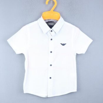 White Regular Spread 2 Way Stretch Plain/ Simple Cotton Half Sleeve Shirt For 6Years-12Years Boys-11239501