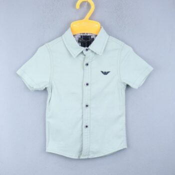 Green Regular Spread 2 Way Stretch Plain/ Simple Cotton Half Sleeve Shirt For 6Years-12Years Boys-11239503