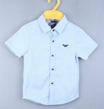 Blue Regular Spread 2 Way Stretch Plain/ Simple Cotton Half Sleeve Shirt For 2Years-7Years Boys-11239512