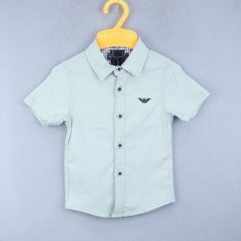 Green Regular Spread 2 Way Stretch Plain/ Simple Cotton Half Sleeve Shirt For 2Years-7Years Boys-11239513