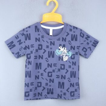 Blue Overall Print Round Neck Double Knit Cotton Half Sleeve T-Shirt For 18Months-6Years Boys-11465301