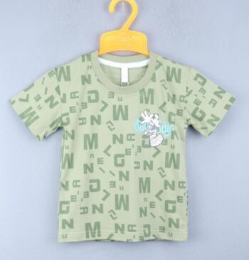 Green Overall Print Round Neck Double Knit Cotton Half Sleeve T-Shirt For 18Months-6Years Boys-11465302