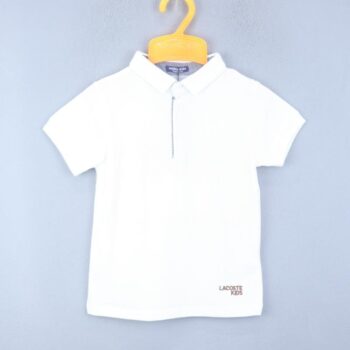 White Plain Polo Neck Double Knit Cotton Half Sleeve T-Shirt For 3Years-7Years Boys-11467291