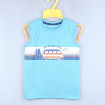 Round Neck Single Knit Cotton Sleeveless T-Shirt For 24Months-5Years Boys-11467402