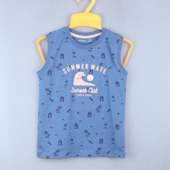 Round Neck Single Knit Cotton Sleeveless T-Shirt For 24Months-5Years Boys-11467406