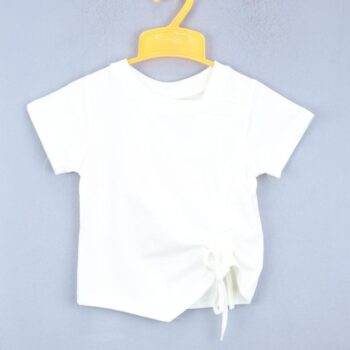 Cream Crop Plain Round Neck Double Knit Cotton Half Sleeve Top For 18Months-6Years Girls-11467732