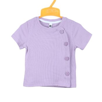 Purple Crop Plain Round Neck Double Knit Cotton Half Sleeve Top For 18Months-6Years Girls-11468152