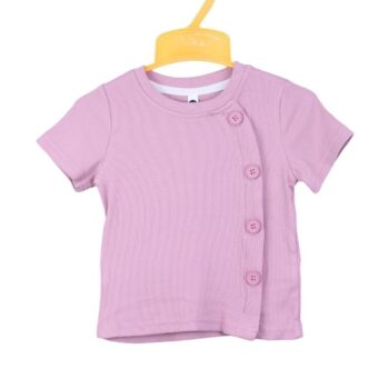 Pink Crop Plain Round Neck Double Knit Cotton Half Sleeve Top For 18Months-6Years Girls-11468153