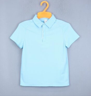 Blue Plain Polo Neck Dry-Fit/ Synthetic Half Sleeve T-Shirt For 4Years-9Years Boys-11468551