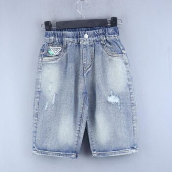 Blue 2 Way Stretch Tapered-Knee Length Casual Denim Shorts For 6Years-12Years Boys-12055431