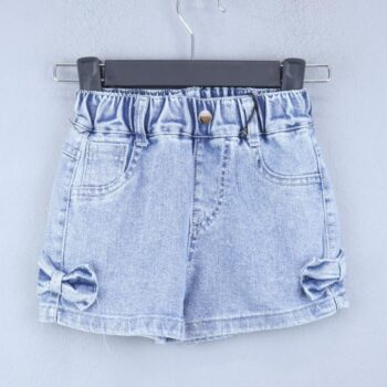 Blue 2 Way Stretch Baggy-Thigh Length Casual Denim Shorts For 3Years-8Years Girls-12057021