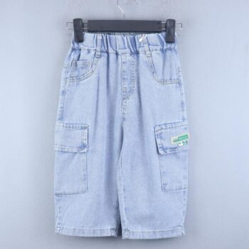 Blue 2 Way Stretch Tapered-Knee Length Casual Denim Cargo Shorts For 6Years-12Years Boys-12058381