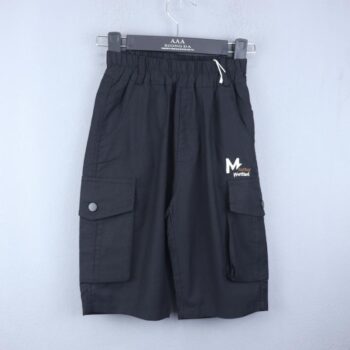 Black 2 Way Stretch Tapered-Knee Length Casual Cotton Cargo Shorts For 6Years-12Years Boys-12061271