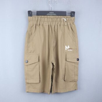 Khaki 2 Way Stretch Tapered-Knee Length Casual Cotton Cargo Shorts For 6Years-12Years Boys-12061274