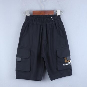 Black 2 Way Stretch Tapered-Knee Length Casual Cotton Cargo Shorts For 3Years-8Years Boys-12061281