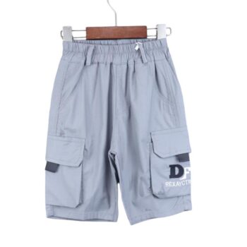 Grey 2 Way Stretch Tapered-Knee Length Casual Cotton Cargo Shorts For 3Years-8Years Boys-12061282