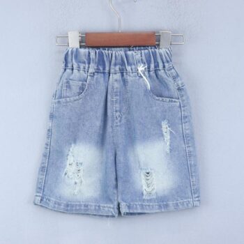 Blue 2 Way Stretch Straight-Thigh Length Casual Denim Shorts For 2Years-6Years Boys-12061551