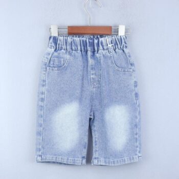 Blue 2 Way Stretch Straight-Knee Length Casual Denim Shorts For 3Years-7Years Boys-12061651