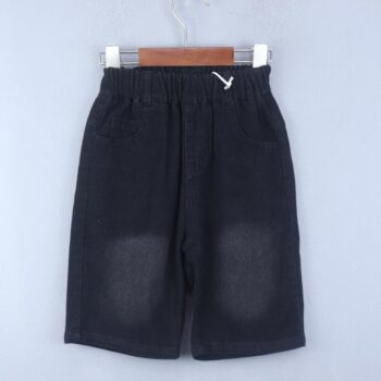 Black 2 Way Stretch Straight-Knee Length Casual Denim Shorts For 3Years-7Years Boys-12061652
