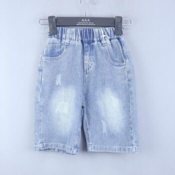 Blue 4 Way Stretch Straight-Knee Length Casual Denim Shorts For 3Years-7Years Boys-12061681