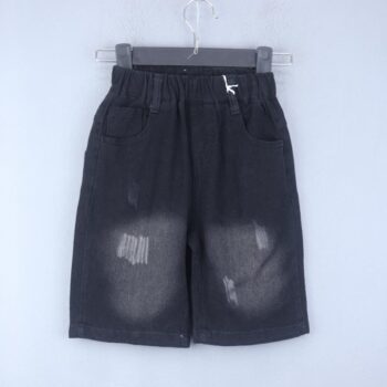 Black 4 Way Stretch Straight-Knee Length Casual Denim Shorts For 3Years-7Years Boys-12061682