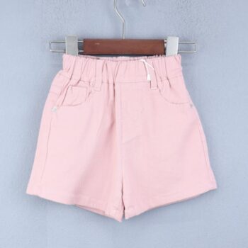 Pink 2 Way Stretch Straight-Thigh Length Casual Cotton Shorts For 18Months-6Years Girls-12061831