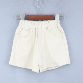 Cream 2 Way Stretch Straight-Thigh Length Casual Cotton Shorts For 18Months-6Years Girls-12061832